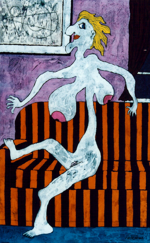 Suburban Sprawl -Batik - 28" X 20" - wax (removed) and dye on cotton - Chuck Kaiser